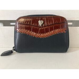 BRIGHTON SMALL BLACK, BROWN CARD HOLDER ZIP CLOSURE WALLET